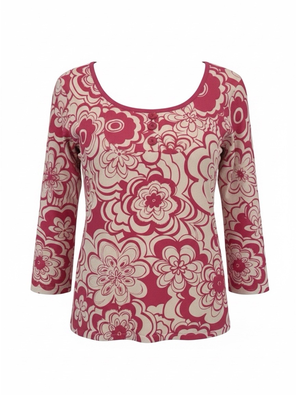 Cable & Gauge Pink and Cream Floral Scoop Neck Blouse / summer- office/cadual